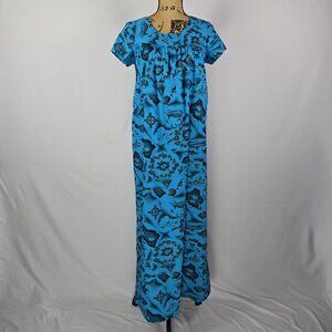 Vintage Ui-Maika‘i Hawaiian Maxi Dress Blue Floral 100% Cotton M/L